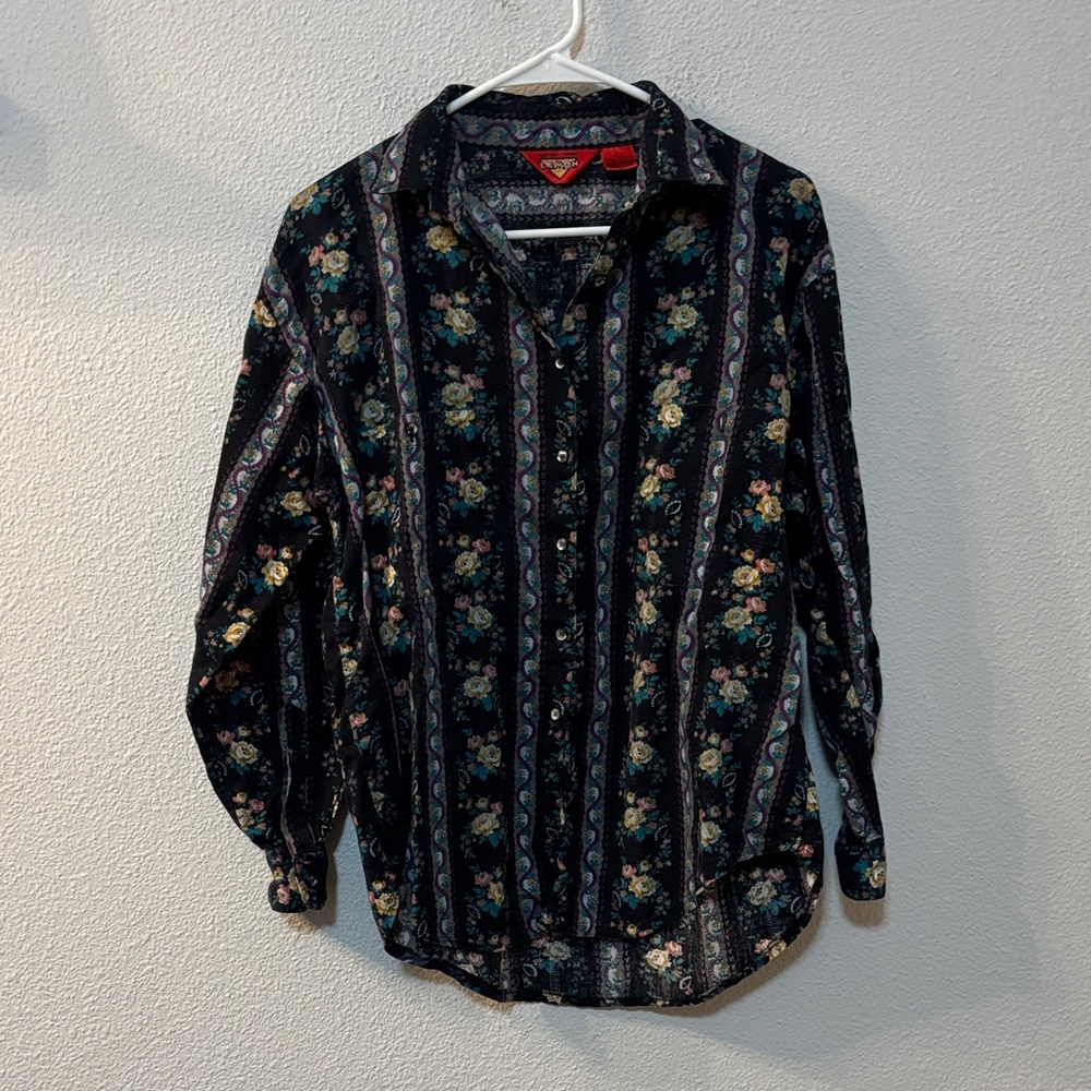 Lemon Black Floral  Button Down Shirt